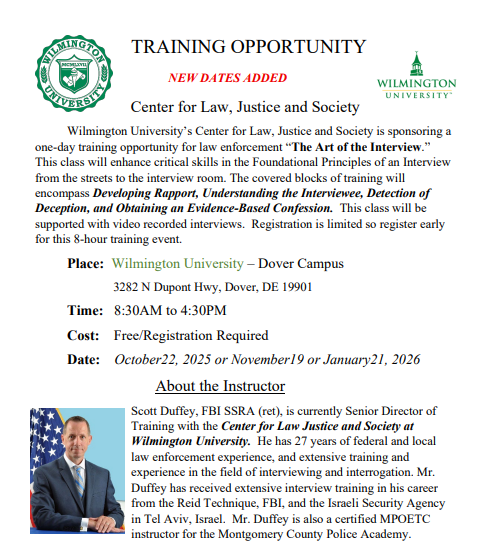 Interview-Additional Training | Wilmington University Criminal Justice Institute